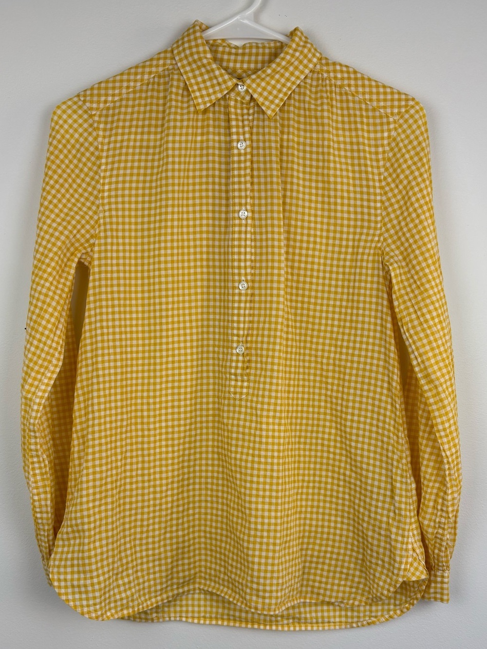J. Crew Yellow Gingham Long-Sleeve Top 99% Cotton Size 00 Light Academia Preppy